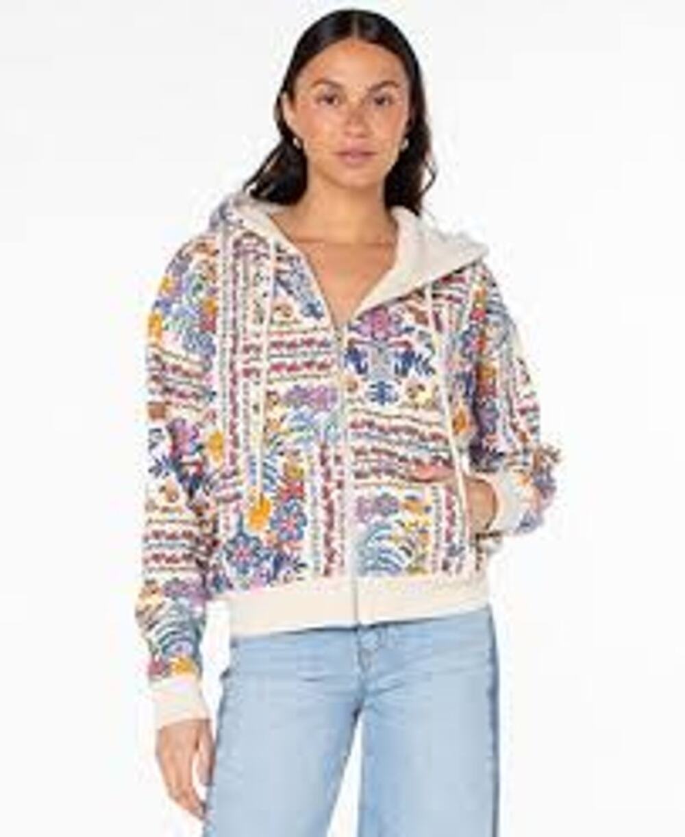 Roxy Originals Sherpa Lined Floral Zip Hoodie Jacket Women's L NWT
